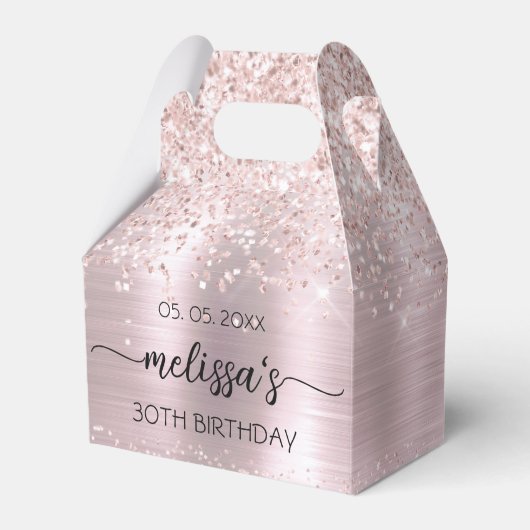 Birthday Roos Gold Glitter Pink Monogram Naam Bedankdoosjes (Voorkant Zijde)
