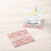 Birthday roos gold glitter roze florons monogram kartonnen onderzetters (Insitu)