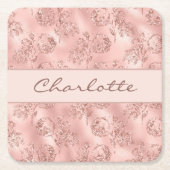 Birthday roos gold glitter roze florons monogram kartonnen onderzetters (Voorkant)