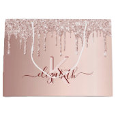 Birthday roos gold glitter roze monogram groot cadeauzakje (Voorkant)