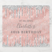 Birthday roos gold glitter Silver Monogram luxe Sparkling Wijnetiket (Enkel label)