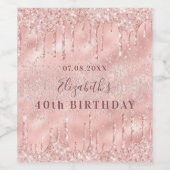 Birthday roos gold glitter sparkle monogram luxe wijn etiket (Enkel label)