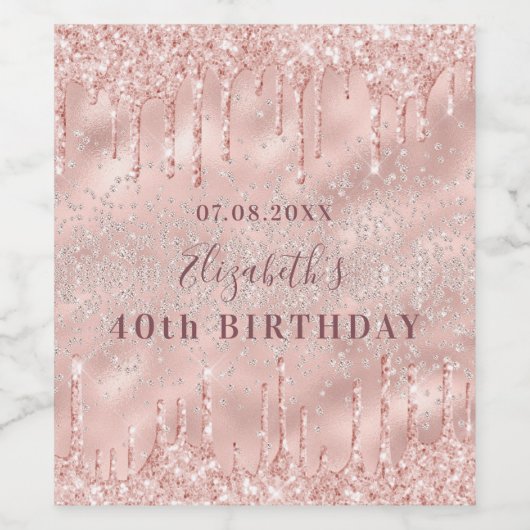 Birthday roos gold glitter sparkle monogram luxe wijn etiket (Enkel label)