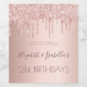Birthday roos gold glitter twee 2 personen wijn etiket (Enkel label)