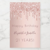 Birthday roos gold glitter twee 2 personen wijn etiket (Enkel label)