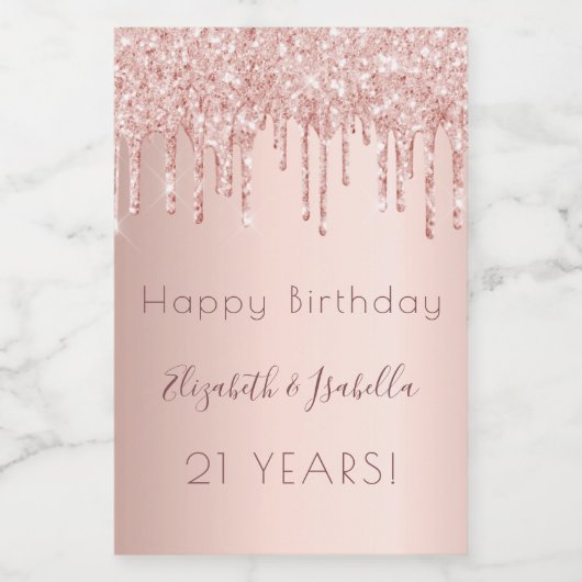 Birthday roos gold glitter twee 2 personen wijn etiket (Enkel label)
