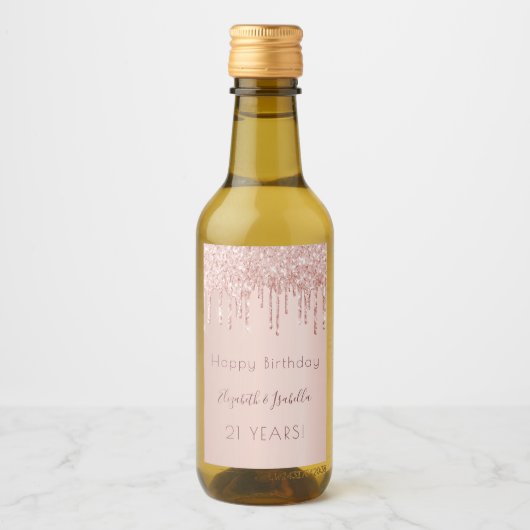 Birthday roos gold glitter twee 2 personen wijn etiket (Voorkant)