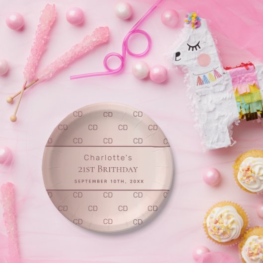 Birthday roos gold monogram initiaal name papieren bordje (Feest)