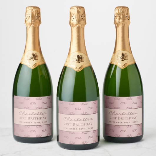 Birthday roos gold monogram initiaal script champa sparkling wijnetiket (Flessen)
