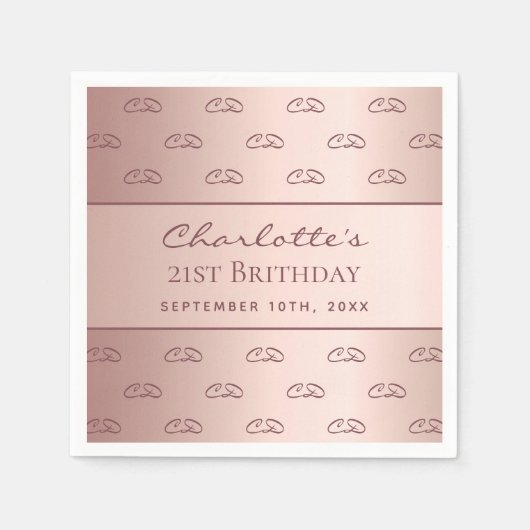 Birthday roos gold monogram initiaal script servet (Voorkant)