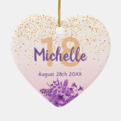 Birthday roos Gold paarse floraals naam Keramisch Ornament (Achterkant)
