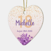 Birthday roos Gold paarse floraals naam Keramisch Ornament (Links)