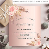 Birthday roos gold pampas floral budget uitnodigin flyer