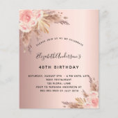 Birthday roos gold pampas floral budget uitnodigin flyer (Voorkant)