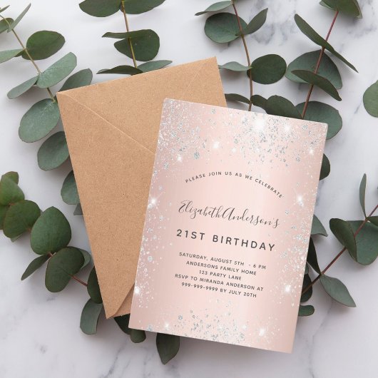 'Birthday roos gold Silver glitter modern' stof Kaart