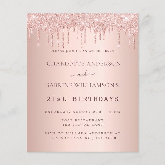 Birthday roos Gold twee personen begrotingsuitnodi Flyer (Voorkant)