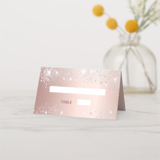 Birthday roos gold zilver glitter roze plaatskaartje (Voorkant)