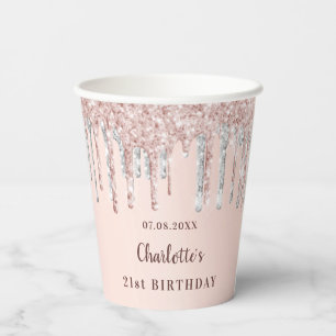 Birthday roos Gold zilveren glitter drift naam Papieren Bekers