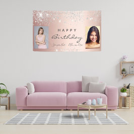Birthday roos Gold zilveren glitter vrienden foto Spandoek