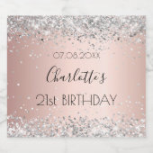 Birthday roos gold zilverglitter naam elegant likeurfles etiket (Enkel label)