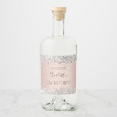 Birthday roos gold zilverglitter naam elegant likeurfles etiket (Voorkant)