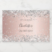 Birthday roos gold zilverglitter naam elegant likeurfles etiket (Enkel label)
