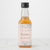 Birthday roos gold zilverglitter naam elegant likeurfles etiket (Voorkant)