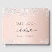 Birthday roos Gold zilverglitter stofmonogram Gastenboek (Voorkant)