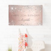 Birthday roos Gold zilverglitter stofmonogram Spandoek (Insitu)