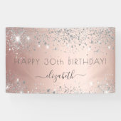 Birthday roos Gold zilverglitter stofmonogram Spandoek (Horizontaal)