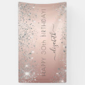 Birthday roos Gold zilverglitter stofmonogram Spandoek (Verticaal)