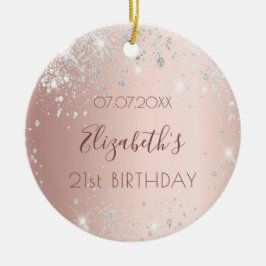 Birthday roos Gold zilverglitter stofnaam Keramisch Ornament