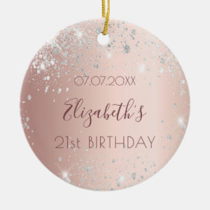 Birthday roos Gold zilverglitter stofnaam Keramisch Ornament