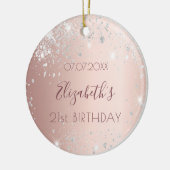 Birthday roos Gold zilverglitter stofnaam Keramisch Ornament (Links)