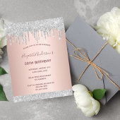 Birthday roos Gold zilverglitter uitnodiging