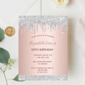 Birthday roos Gold zilverglitter uitnodiging