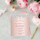 Birthday roos Gold zilverglitter uitnodiging