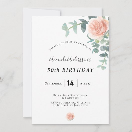 Birthday roos goud florale energie witte elegant kaart (Voorkant)