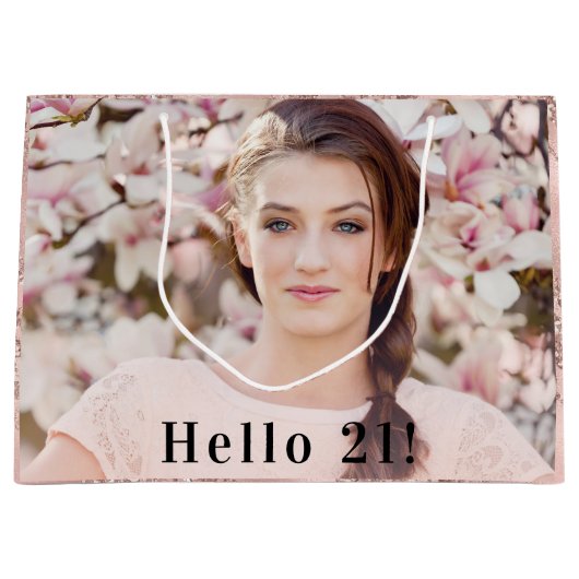 Birthday roos goud glitter aangepaste foto floral groot cadeauzakje (Voorkant)