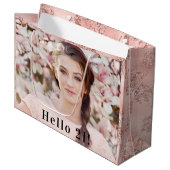 Birthday roos goud glitter aangepaste foto floral groot cadeauzakje (Voorkant Gekanteld)
