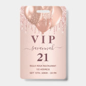 Birthday roos goud glitter ballonnen vip uitnodigi badge (Front)