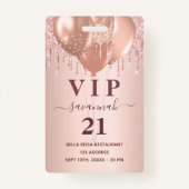 Birthday roos goud glitter ballonnen vip uitnodigi badge (Voorkant)