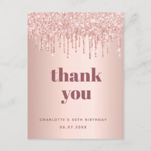 Birthday roos goud glitter bedankt briefkaart