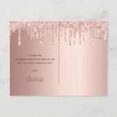 Birthday roos goud glitter bedankt briefkaart (Achterkant)
