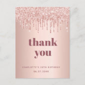 Birthday roos goud glitter bedankt briefkaart (Voorkant)
