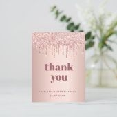 Birthday roos goud glitter bedankt briefkaart (Staand voorkant)