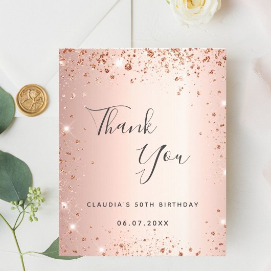 Birthday roos goud glitter bedankt kaartbudget flyer