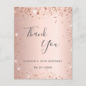 Birthday roos goud glitter bedankt kaartbudget flyer (Voorkant)