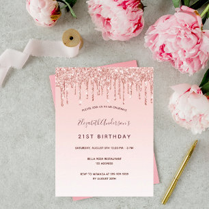 Birthday roos goud glitter blush roze uitnodiging