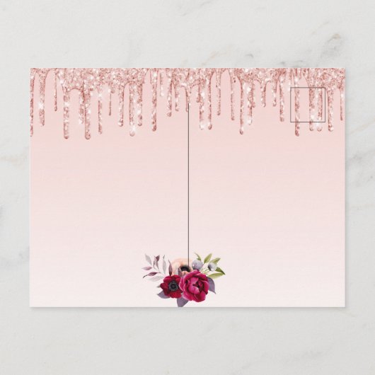 Birthday roos goud glitter blush roze uitnodiging (Achterkant)